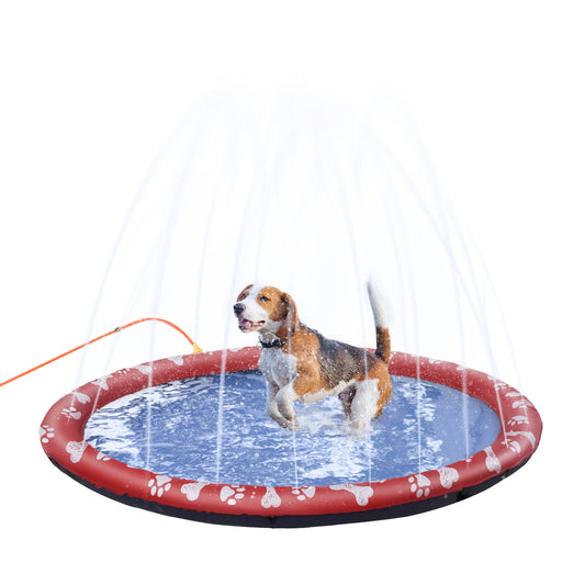 PawHut 150cm Splash Pad Sprinkler for Pets Dog Bath Pool Water Outdoor Red