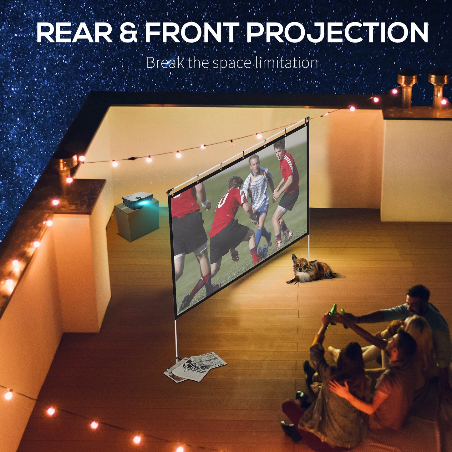 HOMCOM 100 inch Projector Screen and Stand, Portable Front & Rear Projection Screen, 4K HD 16:9 Screen for Outdoor and Indoor, Home Theater, Presentation