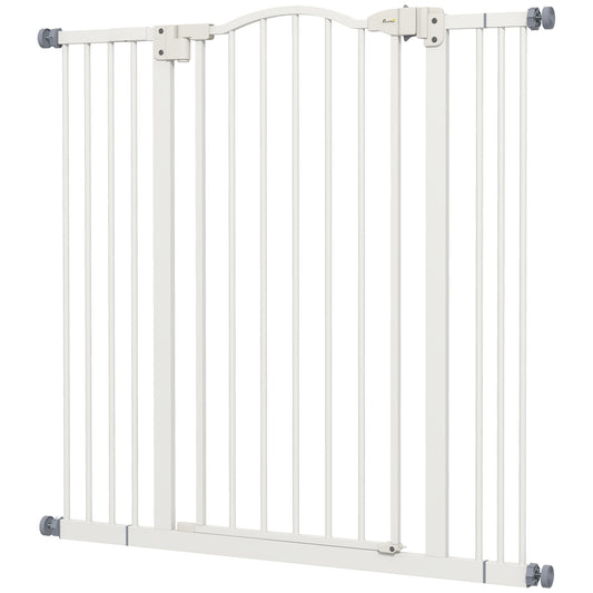 PawHut Metal Pet Safety Gate Dog Gate Folding Fence, White