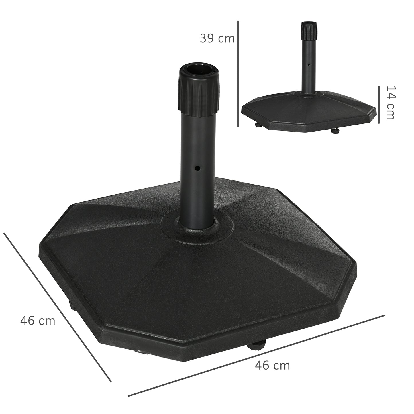 Outsunny 18kg Patio Parasol Base, Concrete Umbrella Base, 45.5cm Outdoor Umbrella Stand Holder for Parasol Poles 34mm, 38mm and 48mm, Black