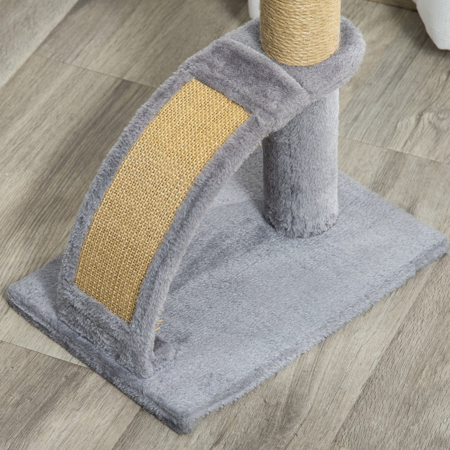 PawHut Cat Tree Tower Climbing Activity Center Kitten Furniture with Jute Post Scratching Massage Board Hanging Ball with Bell 34 x 24 x 43cm Grey