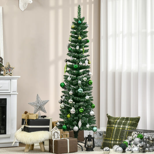 HOMCOM 5.5FT Artificial Snow Dipped Christmas Tree Xmas Pencil Tree, Green