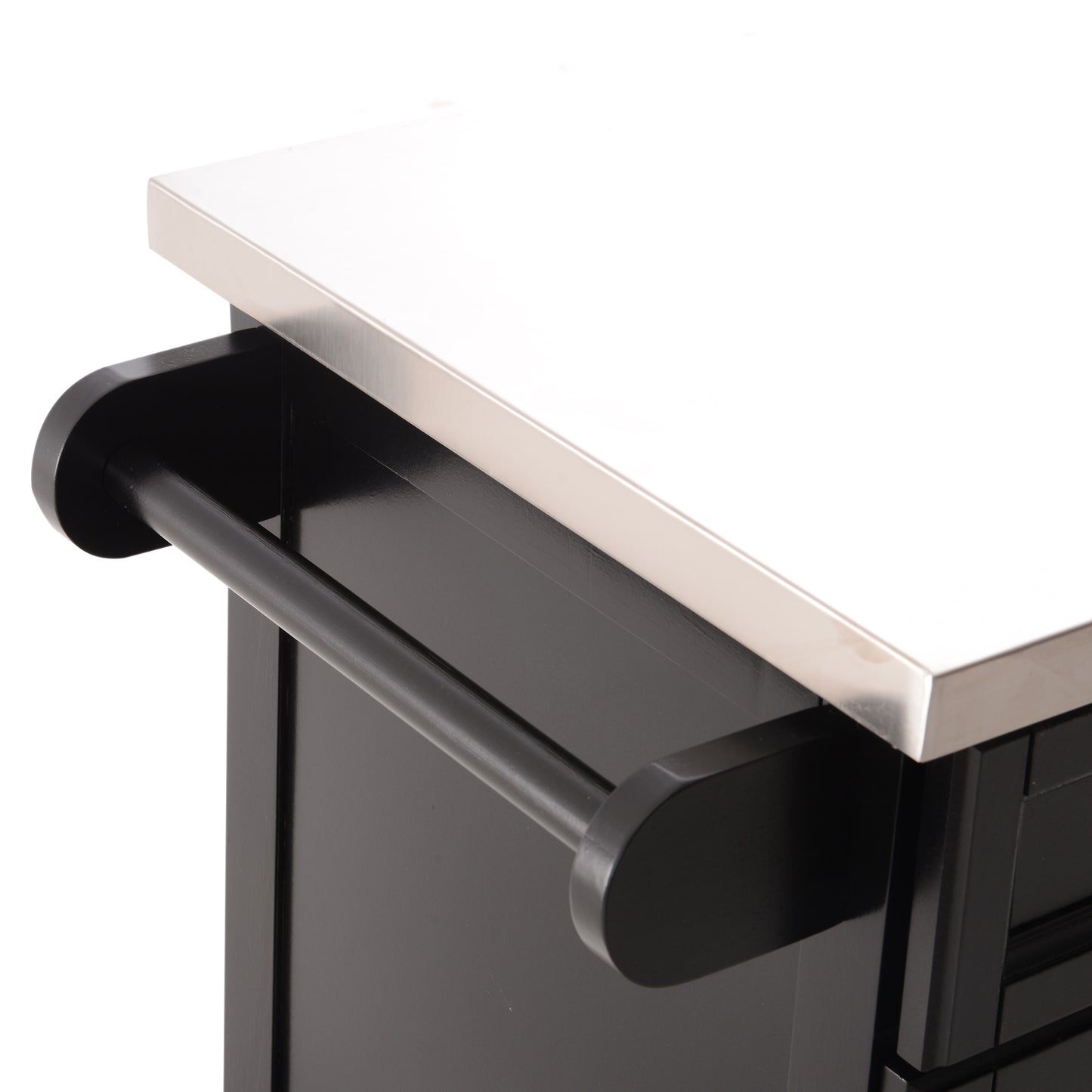 HOMCOM Kitchen Island Wooden Cart Serving Trolley Storage Cabinet Cupboard with Top 1 Drawer 4 Wheels Side Handle & Rack-Black