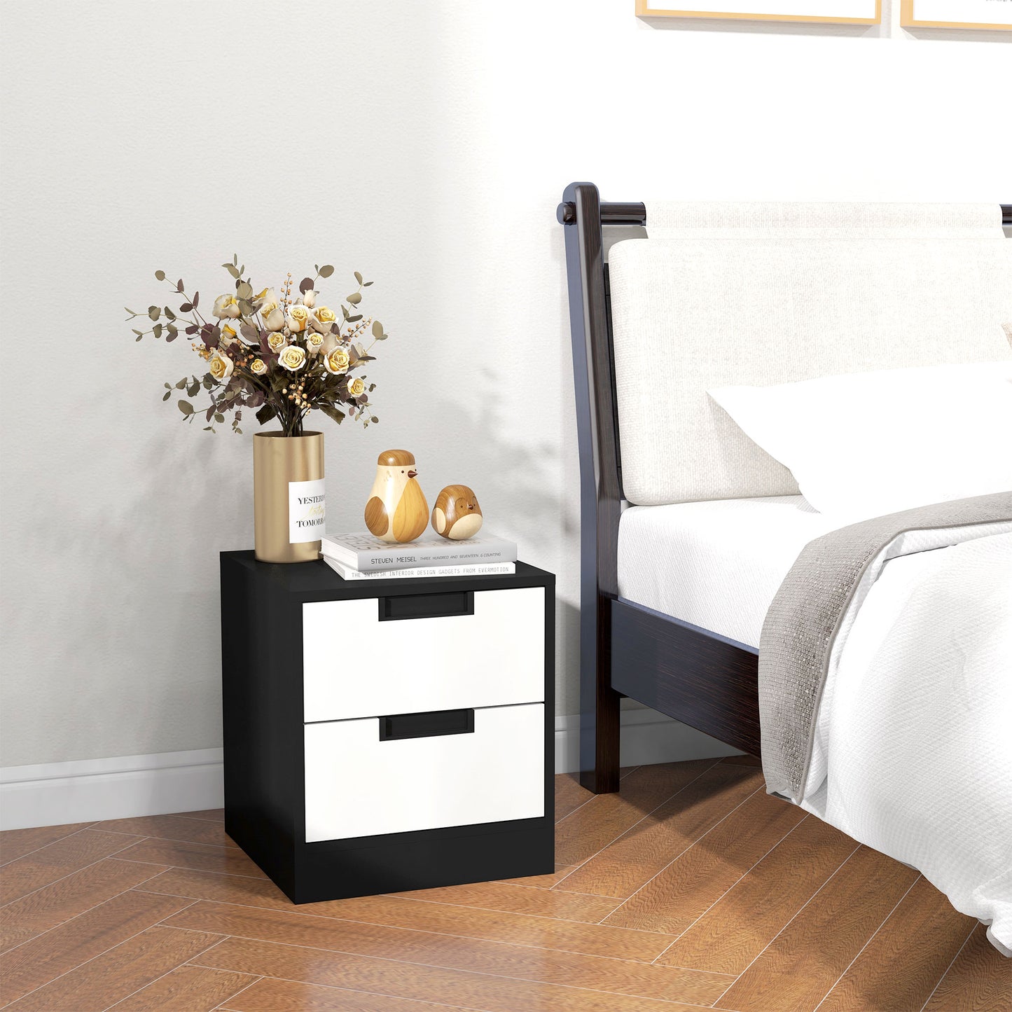 HOMCOM Bedside Tables Set of 2, Nightstands with 2 Drawers, Modern Bedside Cabinets with Storage for Bedroom, Living Room, White and Black