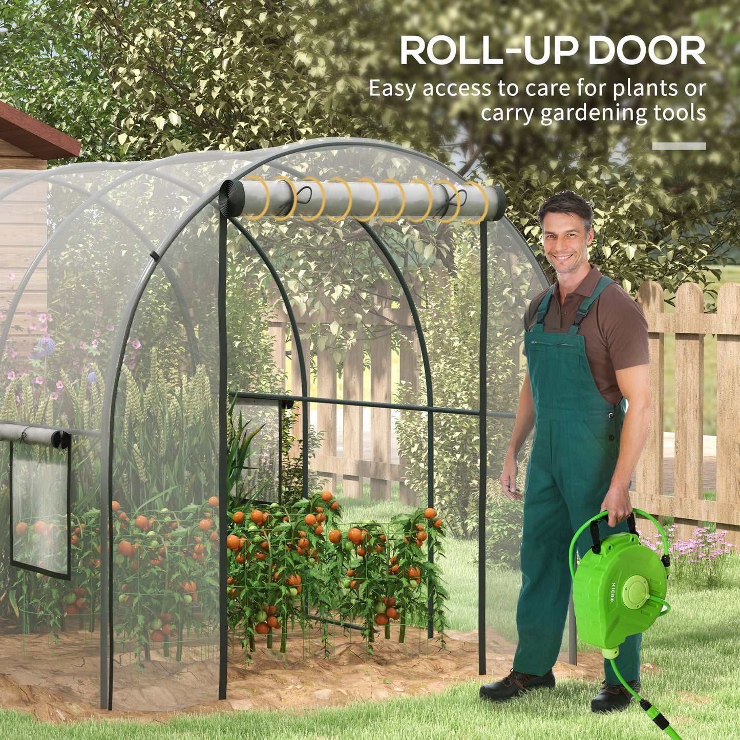 Outsunny Polytunnel Greenhouse Walk-in Grow House with Plasric Cover, Door, Mesh Window and Steel Frame, 3 x 2 x 2m, Clear