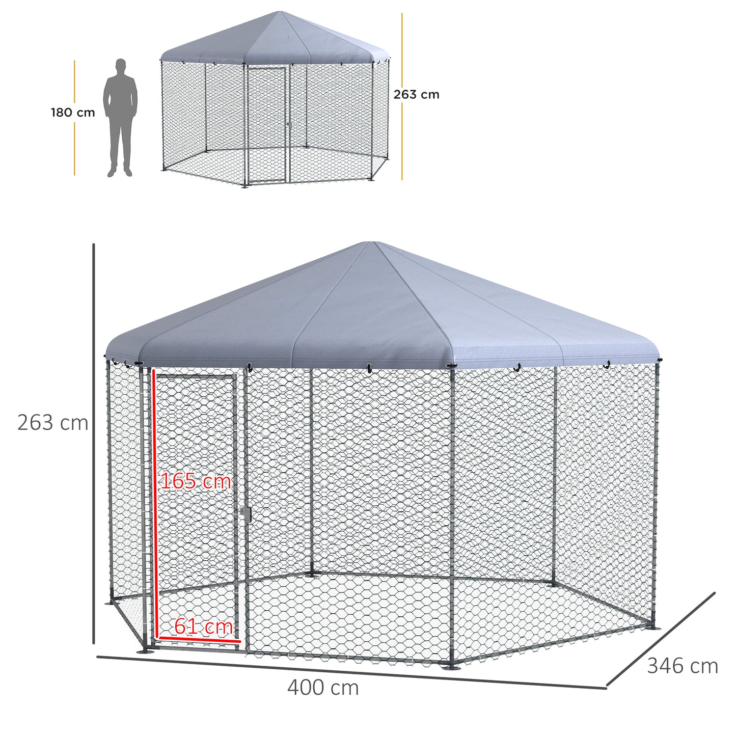 PawHut 4 x 3.5 x 2.6m Chicken Coop for 1015 Chickens Hens Rabbits Ducks Outdoor Garden Chicken Run
