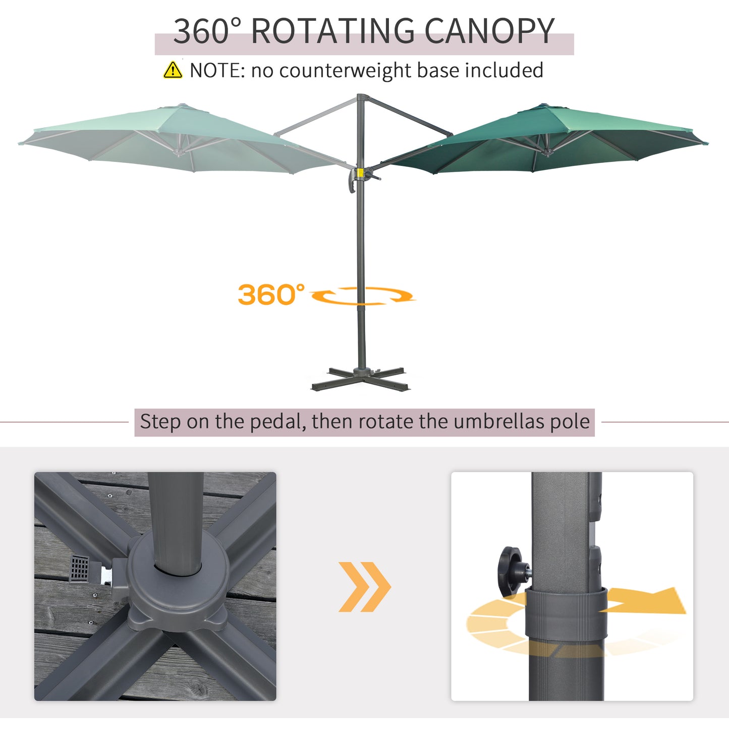 Outsunny 3m 360° Rotating Cantilever Parasol, with Cross Base - Green