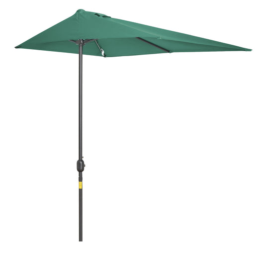 Outsunny Balcony Half Parasol Semi Round Umbrella Patio Crank Handle (2.3m, Green)- NO BASE INCLUDED Garden Aluminum