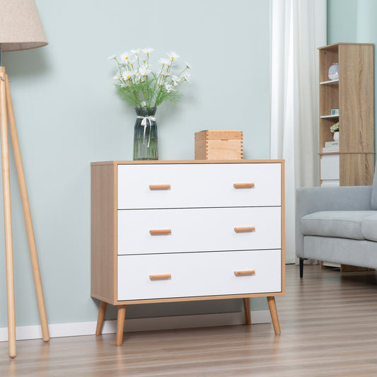 HOMCOM Chest of Drawers with 3 Drawers, Bedroom Cabinet, Storage Organizer for Living Room, White and Natural Room