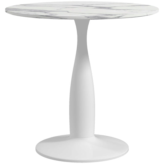 HOMCOM Round Dining Table Modern Dining Room Table with Steel Base Nonslip Foot Pad Space Saving Small Dining Table