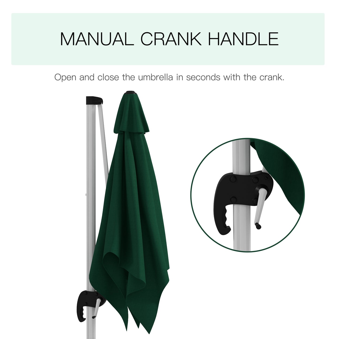 Outsunny 3 x 3(m) Square Cantilever Parasol with Cross Base, Crank Handle, Tilt, 360° Rotation and Aluminium Frame, Green