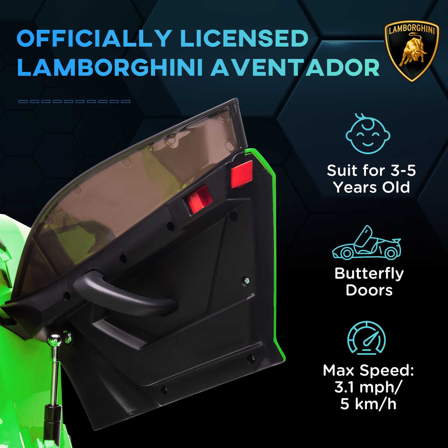 HOMCOM Lamborghini Licensed 12V kids Electric Car w/ Butterfly Doors Remote Music Horn Suspension Green