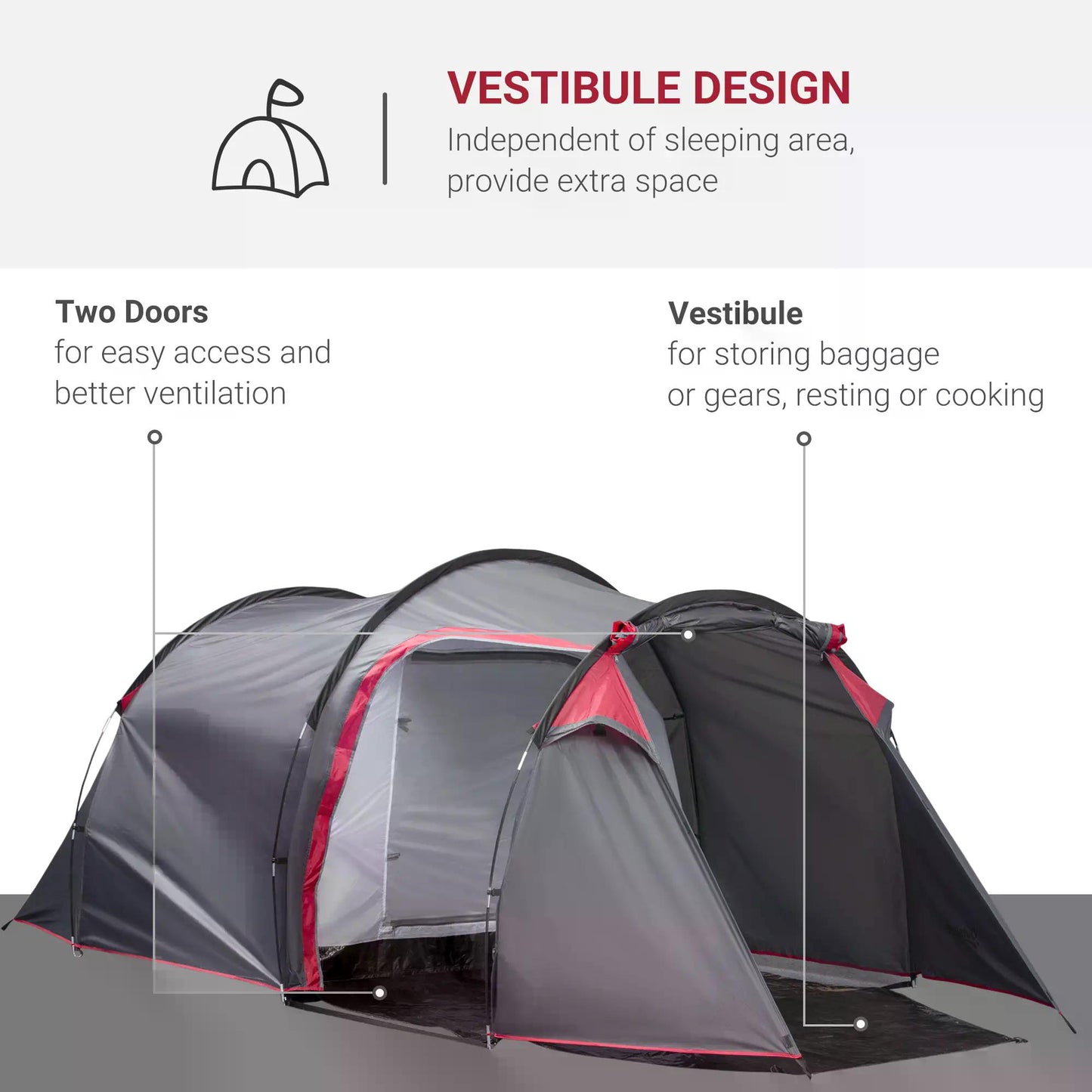 Outsunny Dome Tent for 3-4 Person Family Tent with Screened-In Porch Waterproof Dark Grey