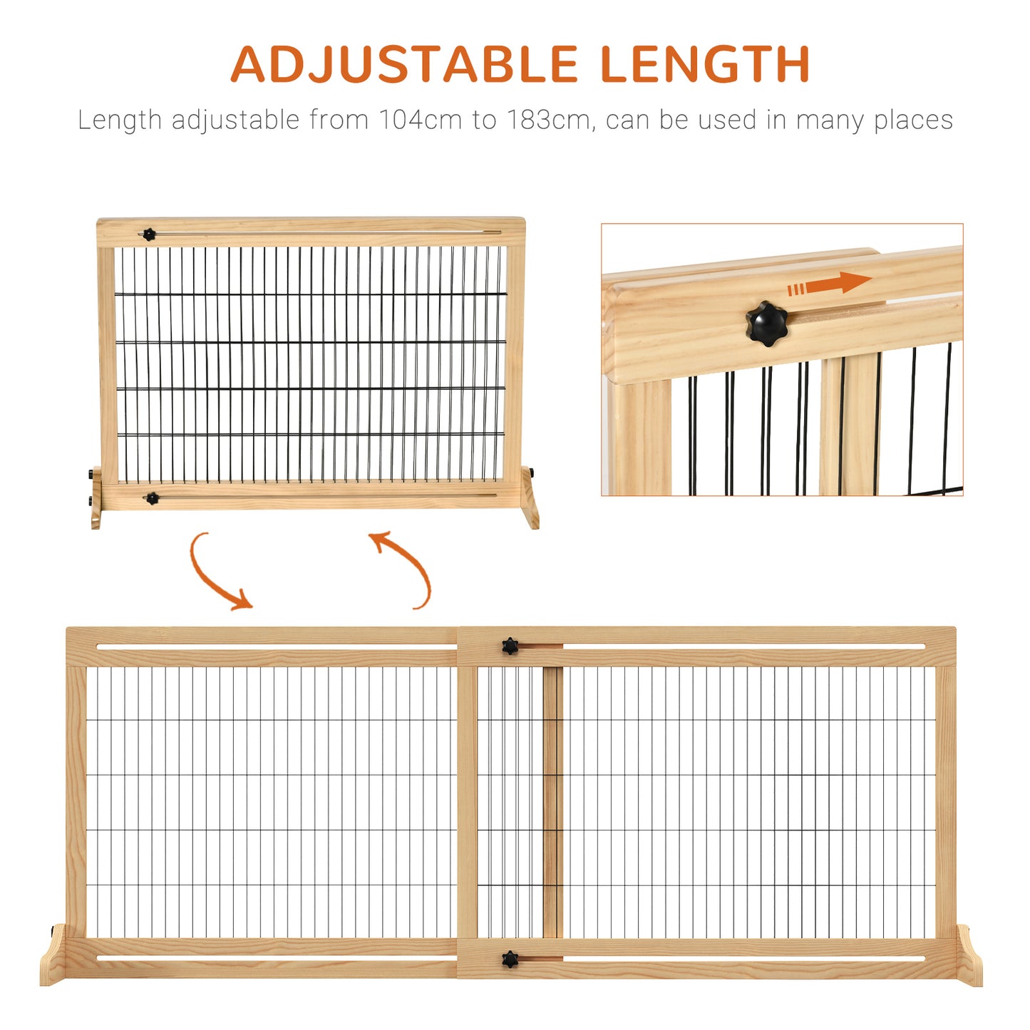 PawHut Adjustable Wooden Pet Gate, Freestanding Dog Barrier Fence with 2 Panels, Natural