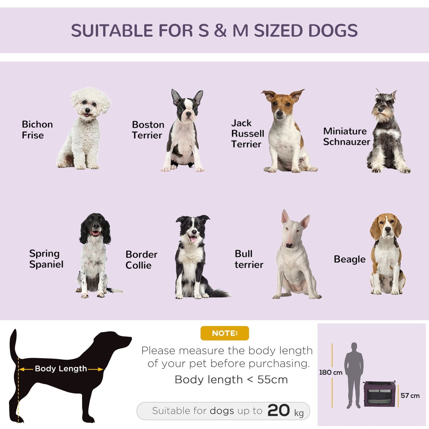 PawHut Pet Carrier, Portable Cat Carrier, Foldable Dog Bag for Small and Medium Dogs, 79.5 x 57 x 57 cm, Purple