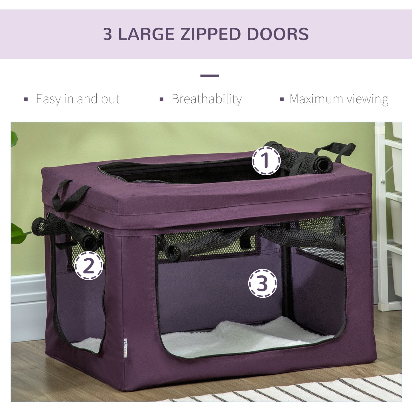 PawHut Pet Carrier, Portable Cat Carrier, Foldable Dog Bag for Miniature Dogs, 60 x 42 x 42 cm, Purple