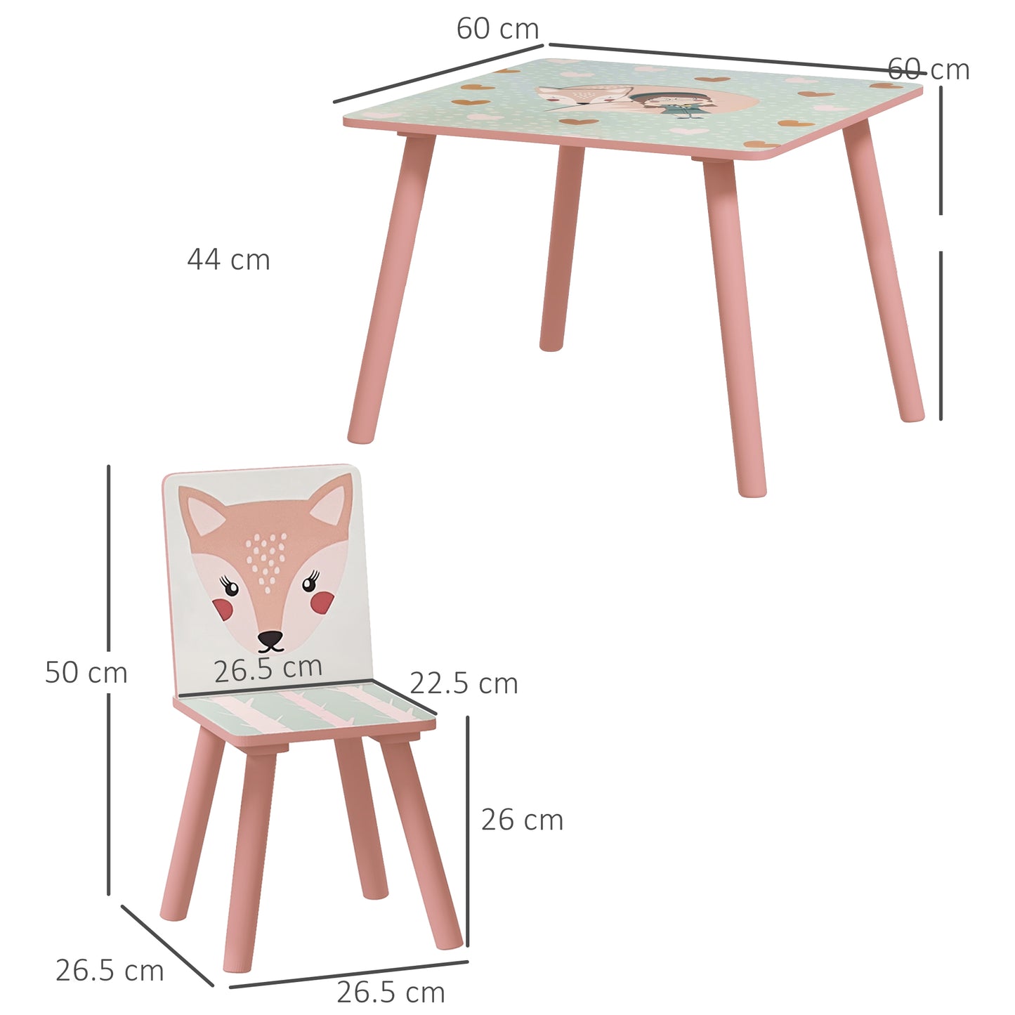 ZONEKIZ Kids and Table Chairs Children Desk with Two Chairs Toddler Furniture Set for Ages 36 Years Pink
