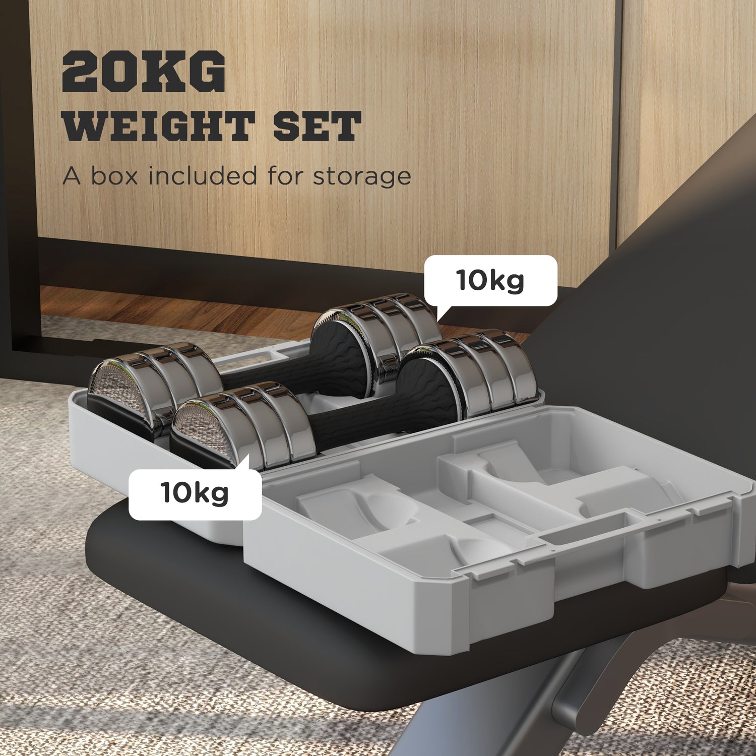 SPORTNOW Adjustable Dumbbells Weights Set with Storage Box 10kg x