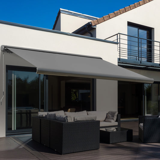 Outsunny Cassette Electric Motorised Manual Awning Door Window Patio Canopy Retractable Sun Shade w/ R/C, 300x250cm Grey 3m