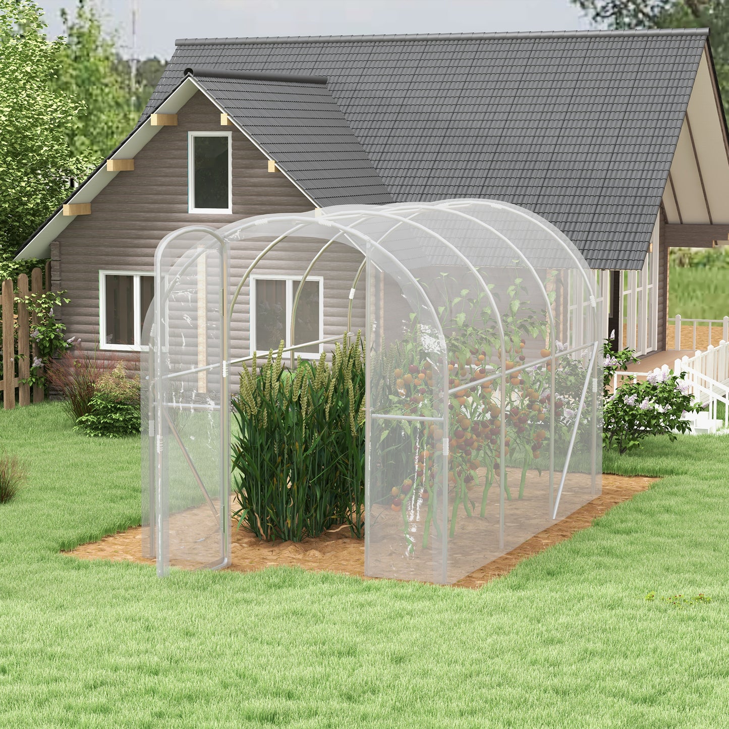 Outsunny Polytunnel Greenhouse Walkin Grow House with PE Cover Door and Galvanised Steel Frame 3 x 2 x 2m Clear