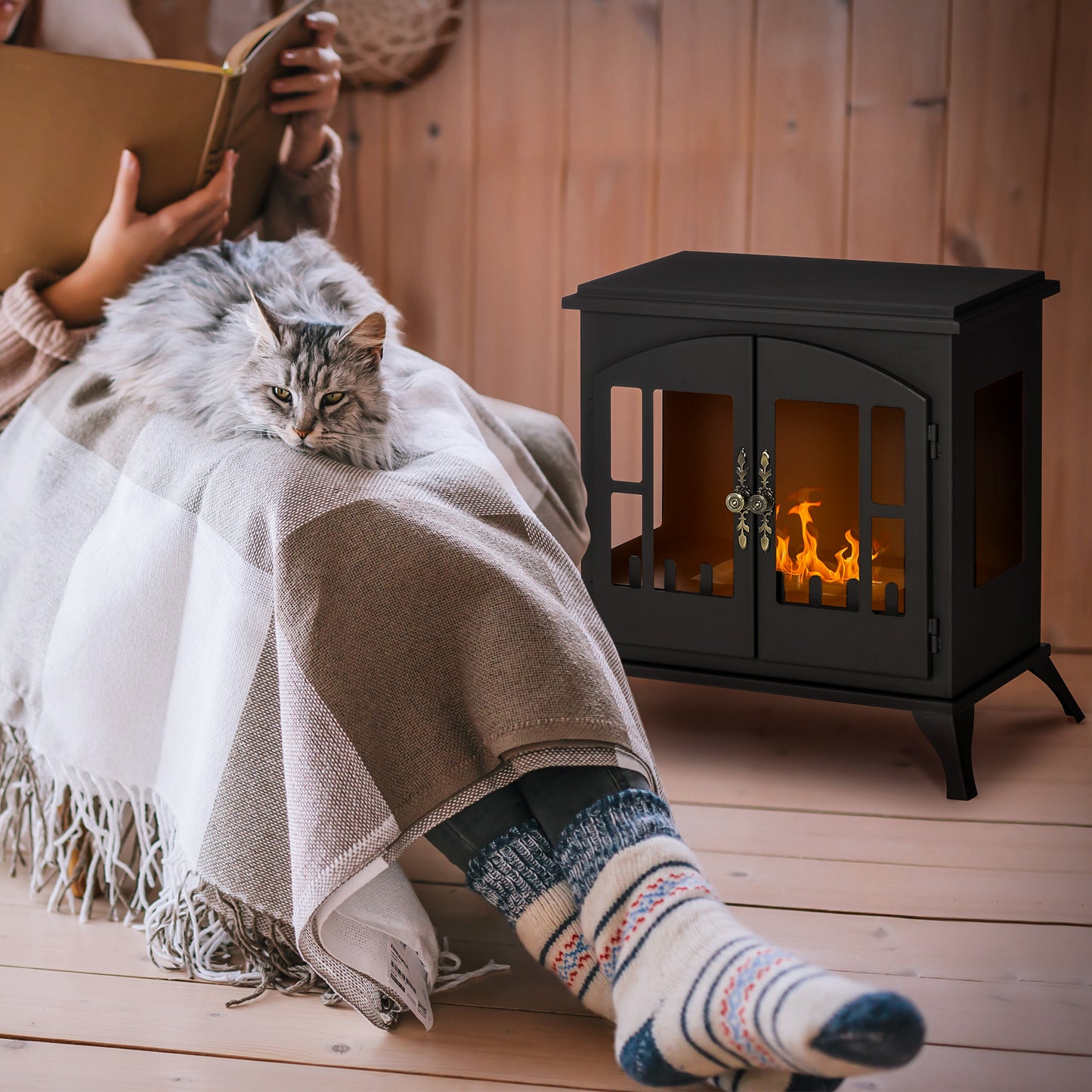 HOMCOM Freestanding Ethanol Fireplace Stove, Bioethanol Fire with Stainless Steel Flame Snuffer, 0.9L Tank, 3 Hours Burning Time for Indoor, Black