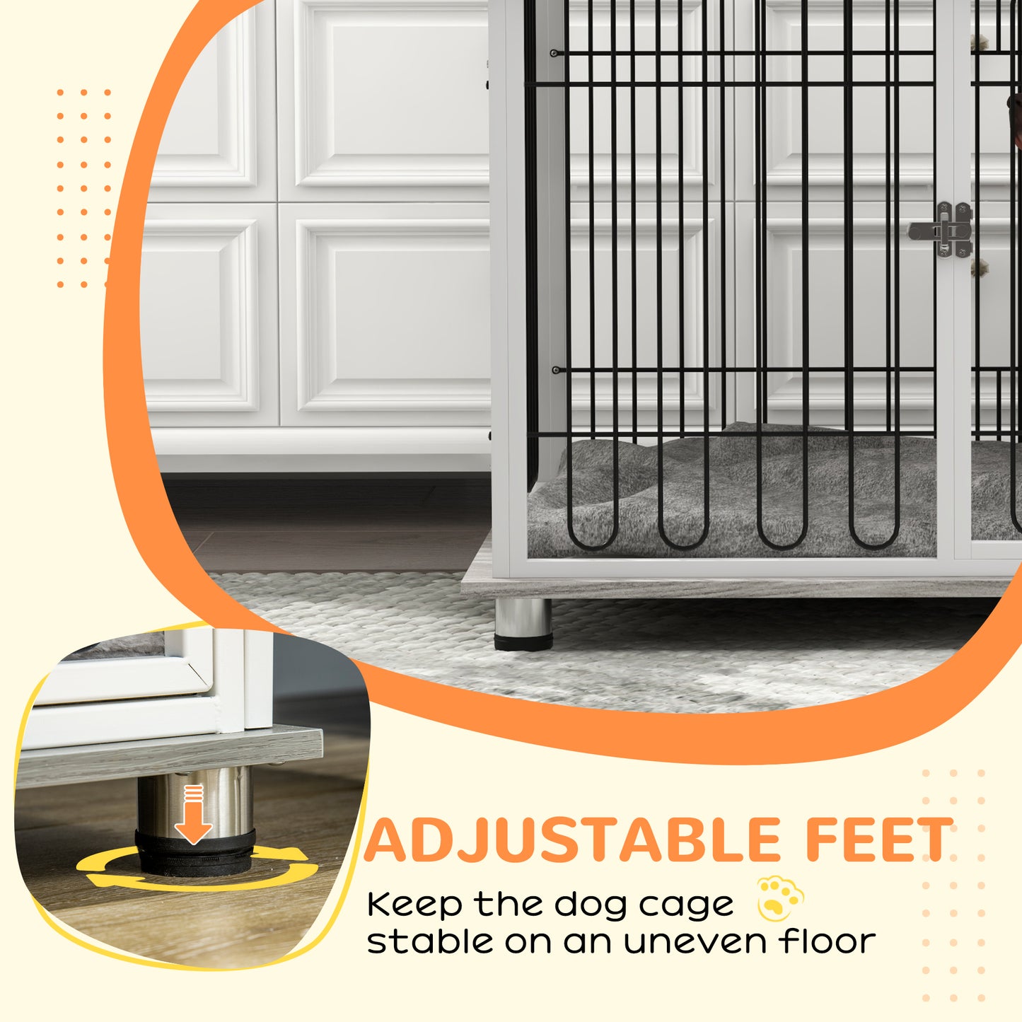 PawHut Indoor Dog Crate Furniture Side End Table with Soft Washable Cushion Lockable Doors for Large Dogs
