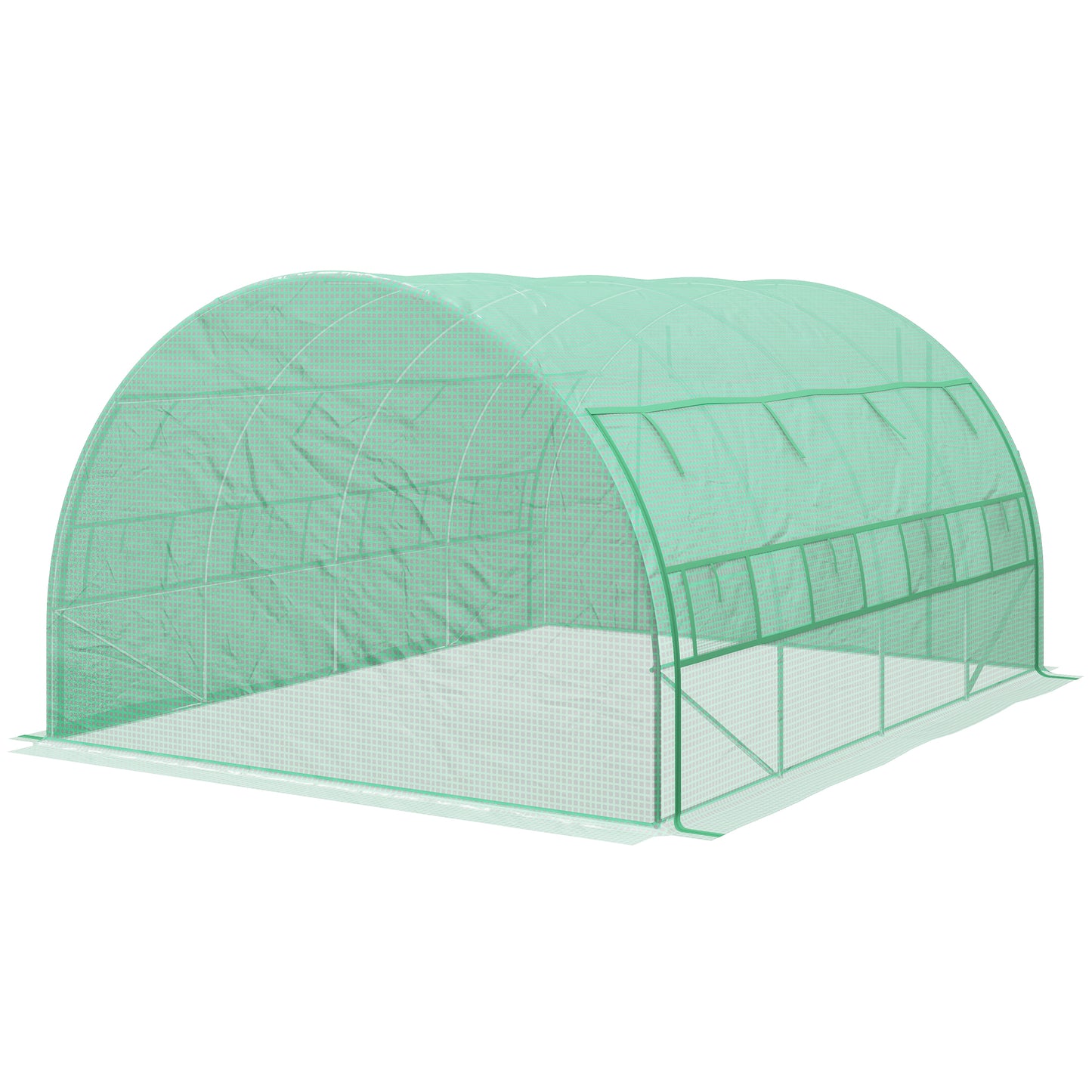 Outsunny Polytunnel Greenhouse Walkin Grow House Tent with Rollup Sidewalls Zipped Door and 8 Windows 4x3x2m Green