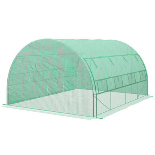 Outsunny Polytunnel Greenhouse Walkin Grow House Tent with Rollup Sidewalls Zipped Door and 8 Windows 4x3x2m Green