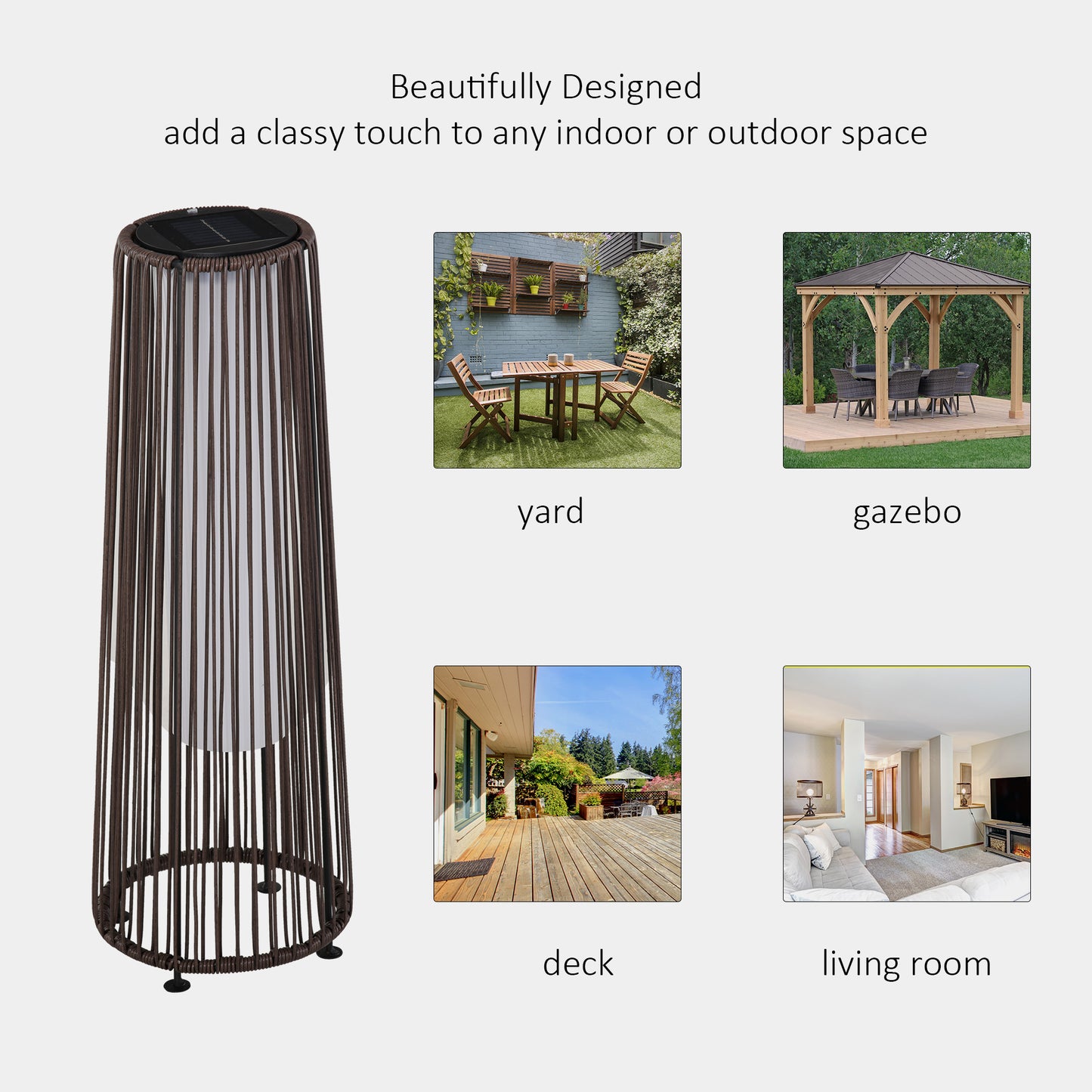 Outsunny Patio Garden Solar Lights Woven Resin Wicker Lantern Auto On/Off Solar Powered Lights for Porch, Yard, Lawn, Courtyard, Indoor & Outdoor Brown