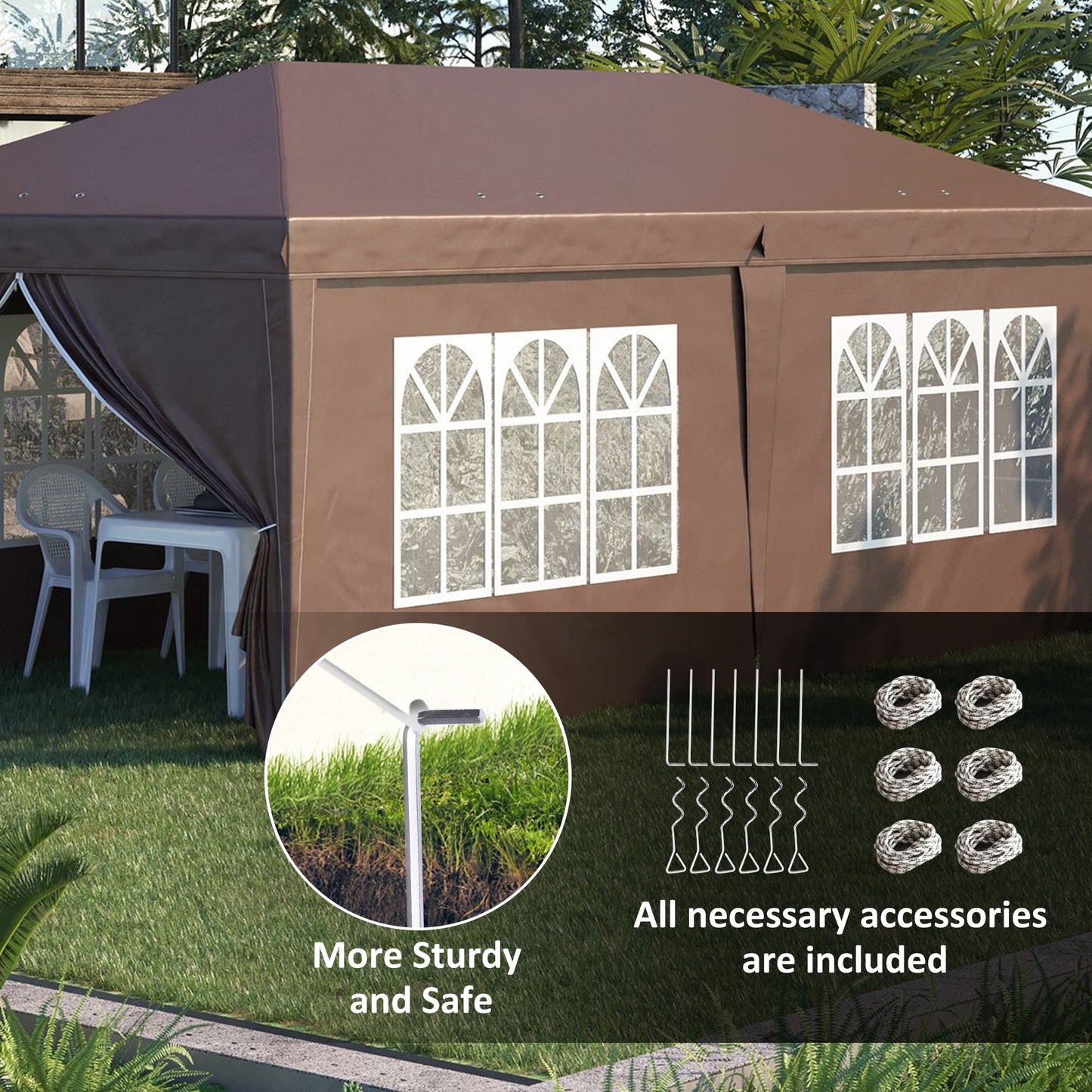 Outsunny 3 x 6m Pop-Up Gazebo, with Removable Walls - Brown