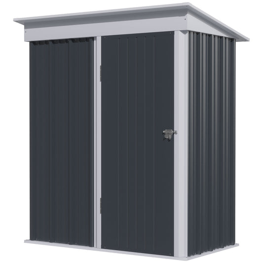 Outsunny Metal Garden Shed Outdoor Leanto Shed for Tool Motor Bike with Adjustable Shelf Lock Gloves 5'x3'x6' Dark Grey