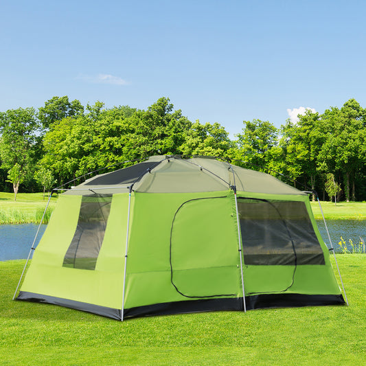 Outsunny Two Room Dome Tent w/ Porch for 4-8 Man, Camping Backpacking Shelter w/ Mesh Windows, Zipped Doors, Lamp Hook & Portable Carry Bag