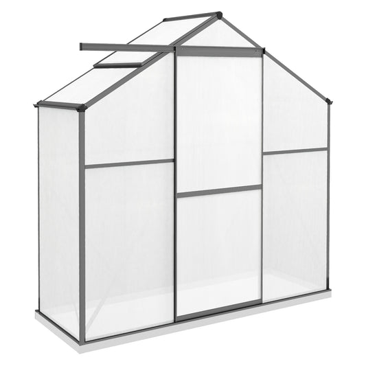 Outsunny 6 x 2.5ft Polycarbonate Greenhouse WalkIn Green House with Rain Gutter Sliding Door Window Foundation Dark Grey