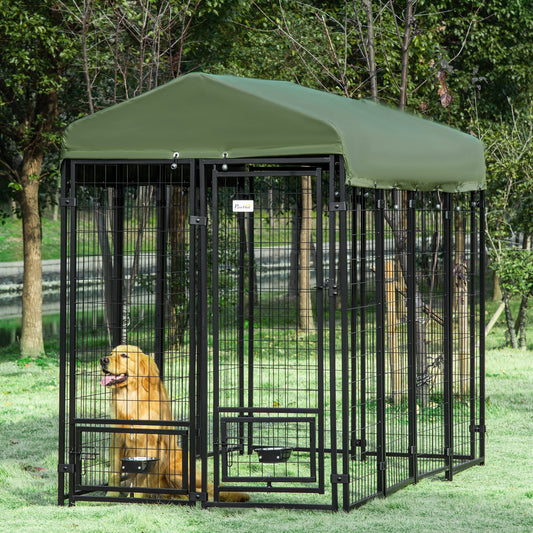 PawHut Outdoor Dog Kennel, Lockable Pet Playpen Crate, Welded Wire Steel Fence, 8ft x 4ft x 6ft, Green