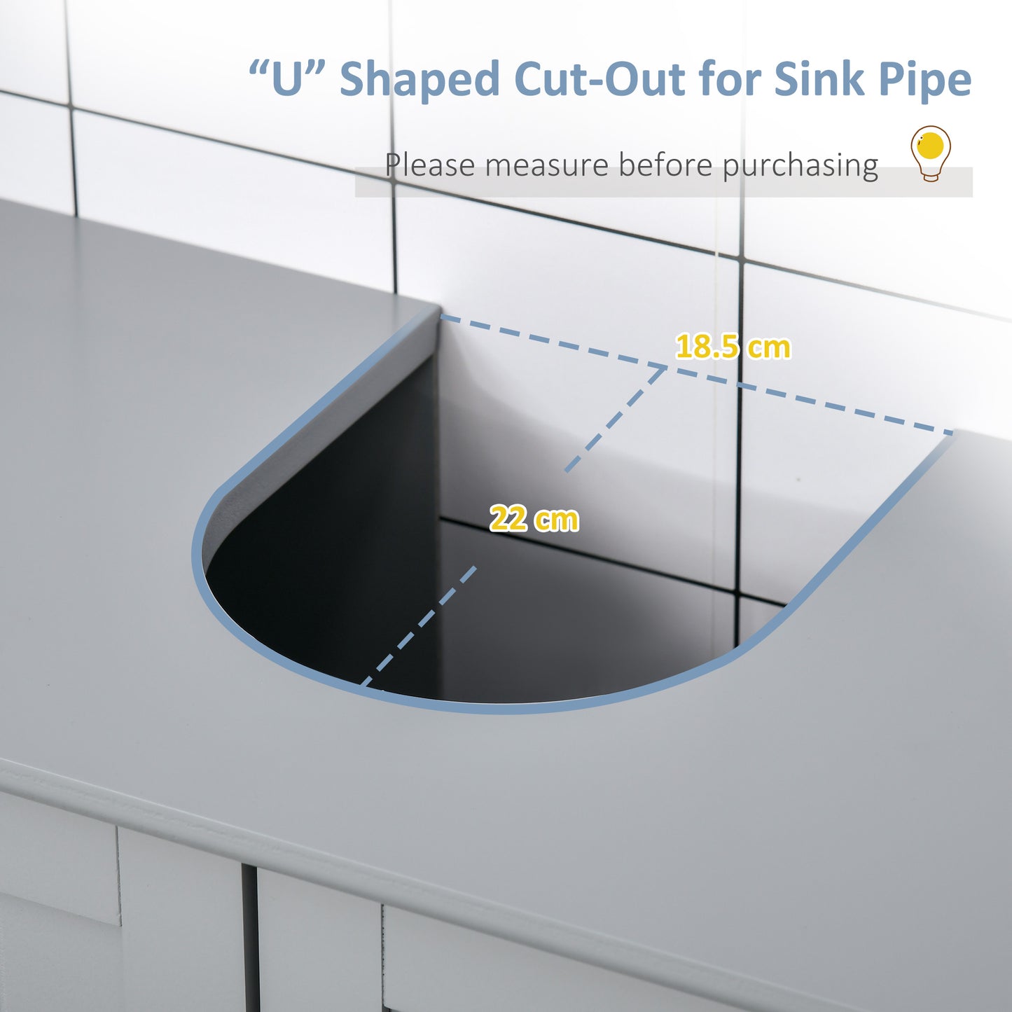 kleankin 60x60cm Under-Sink Storage Cabinet w/ Adjustable Shelf Handles Drain Hole Bathroom Cabinet Space Saver Organizer Grey Handle