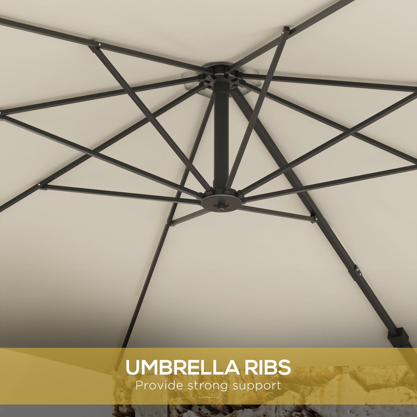 Outsunny Wall Mounted Umbrella with Vent, Garden Patio Parasol Umbrella Sun Shade Canopy, Beige