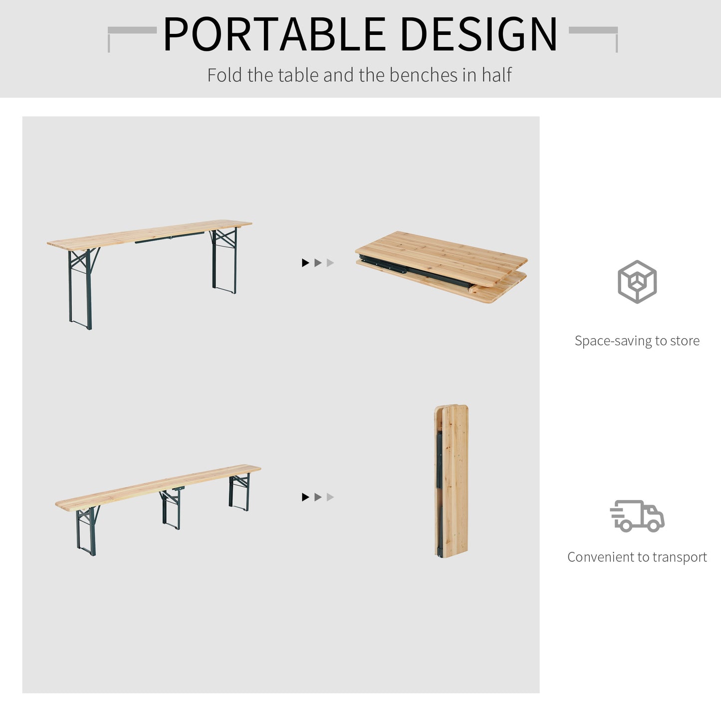 Outsunny Steel Frame Portable Folding Picnic Table Bench Set Dark Green