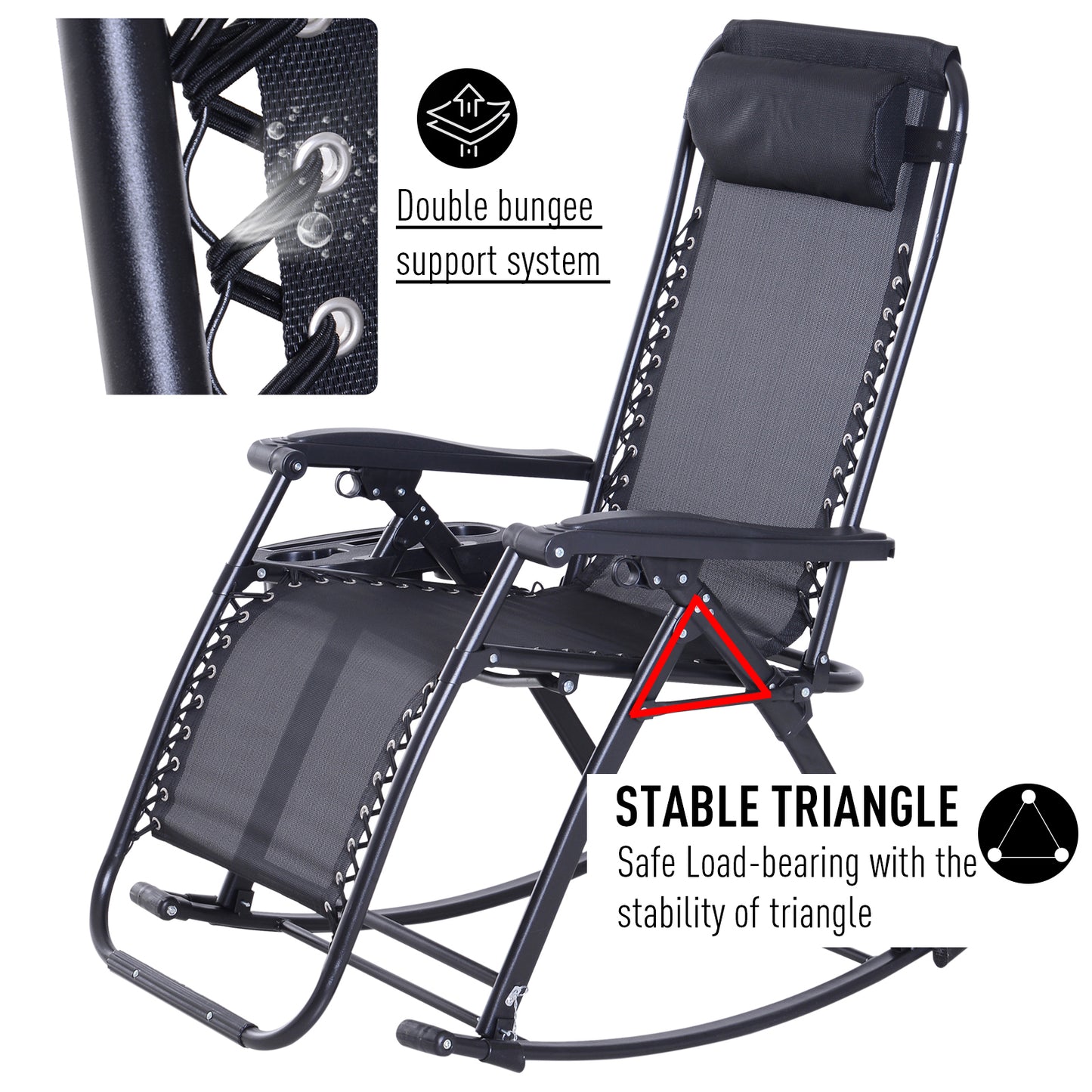 Outsunny Zero-Gravity Rocking Chair, Steel Frame, Texteline-Black