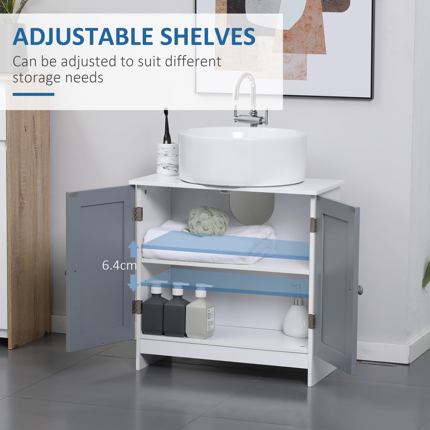 kleankin Under-Sink Bathroom Sink Cabinet, Storage Unit with U-Shape and Adjustable Internal Shelf, White