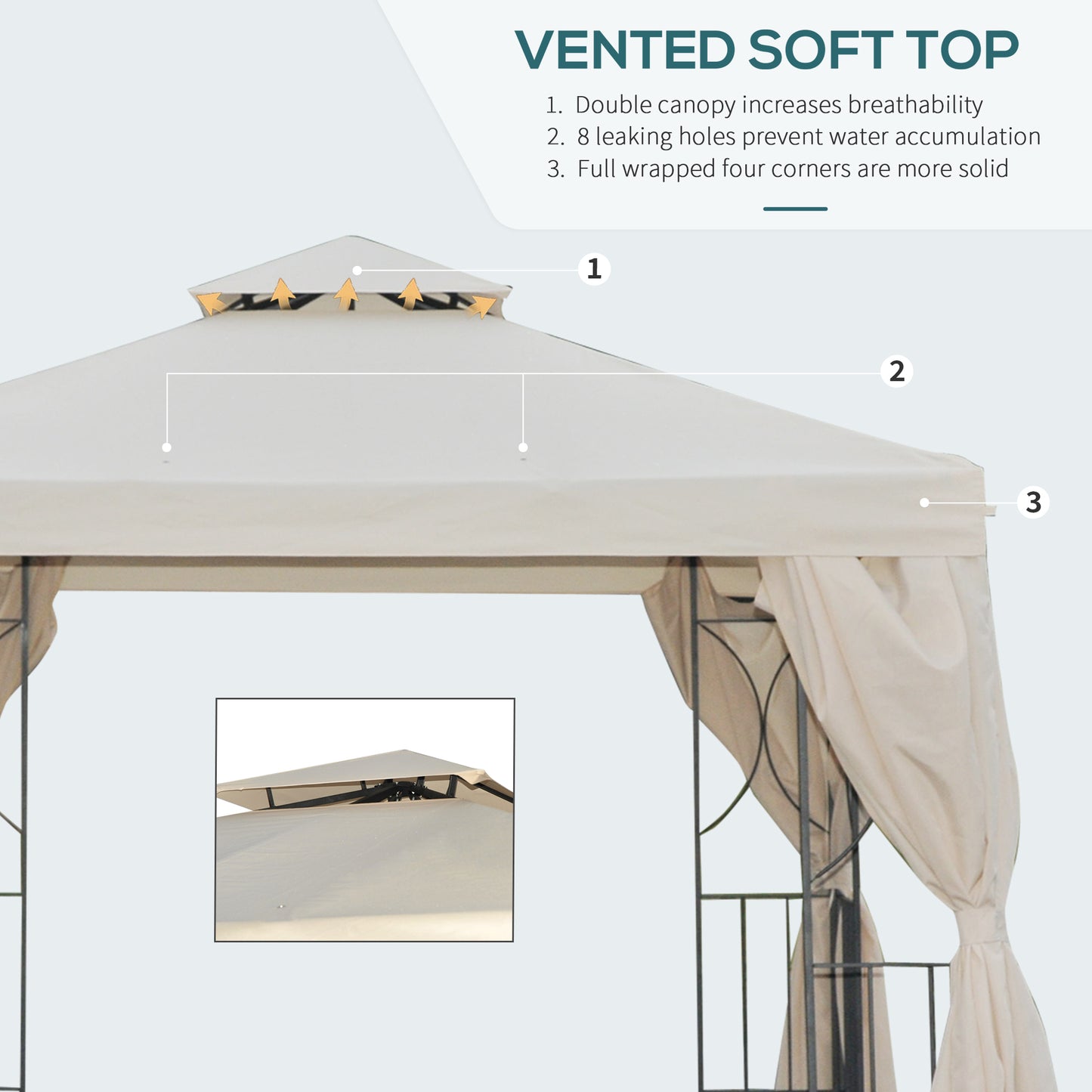 Outsunny 3x3 m Gazebo W/Side Panel-Beige