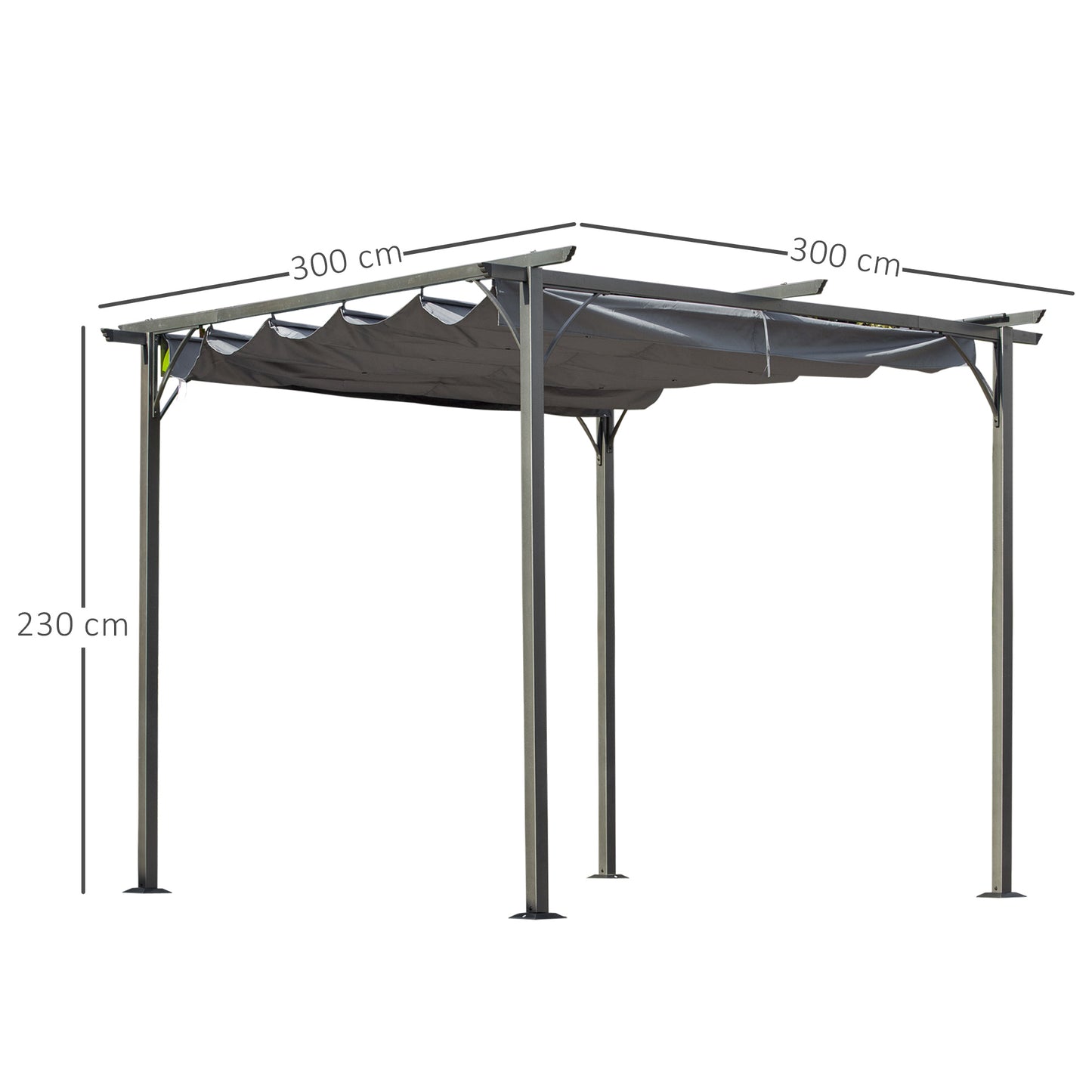 Outsunny 3x3 (m) Metal Pergola Gazebo Awning Retractable Canopy Outdoor Garden Sun Shade Shelter Marquee Party BBQ Grey