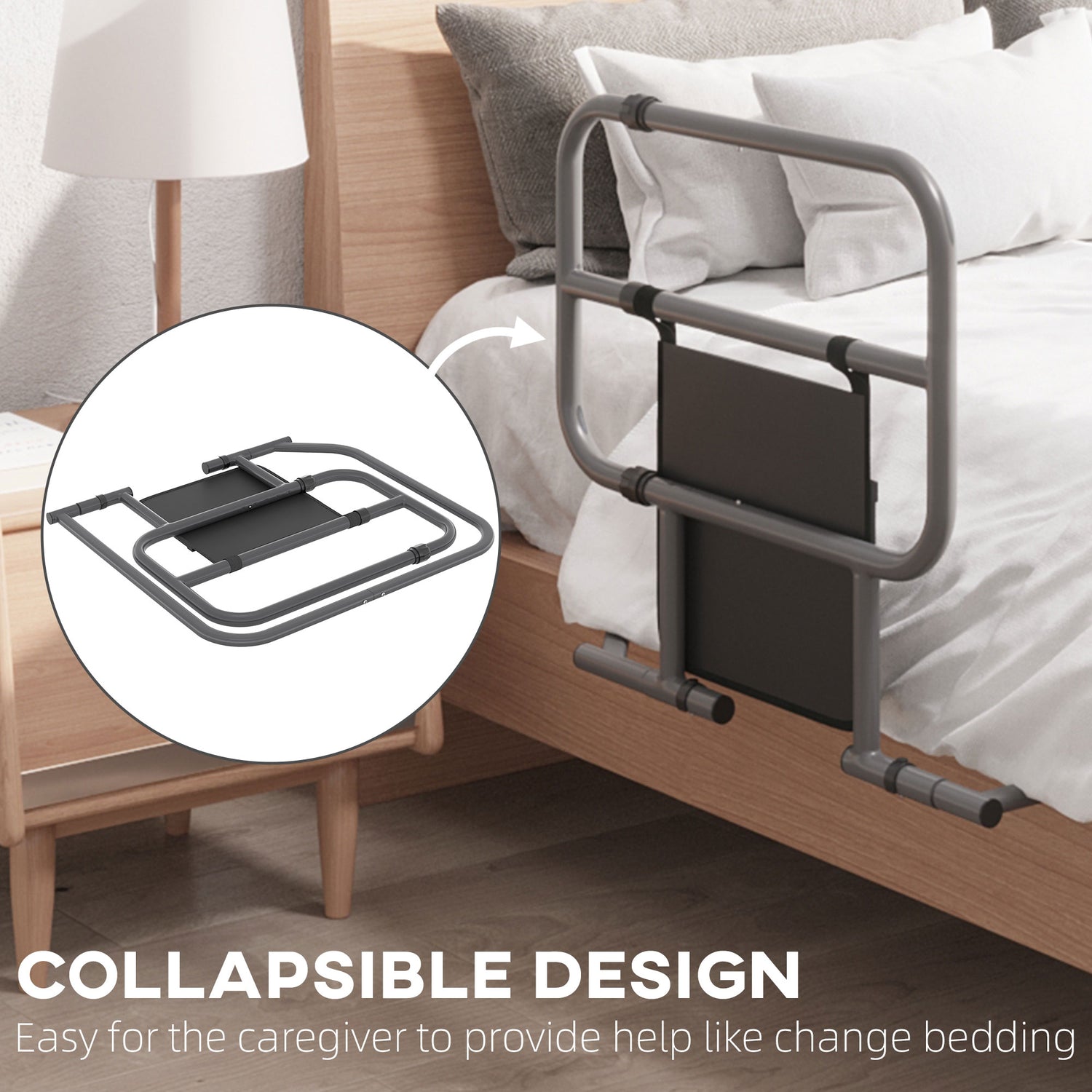 HOMCOM Folding Bed Rail for Elderly Adults Bed Assist Rail with Storag ...