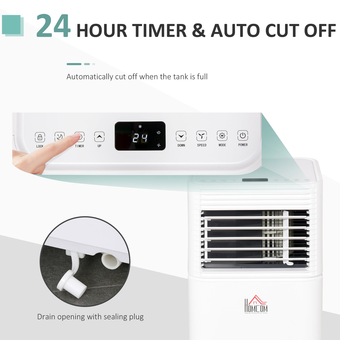 HOMCOM 7000 BTU 4-In-1 Compact Portable Mobile Air Conditioner Unit Cooling Dehumidifying Ventilating w/ Fan Remote LED Display 24 Hr Timer Auto Shut Down Home Office Summer