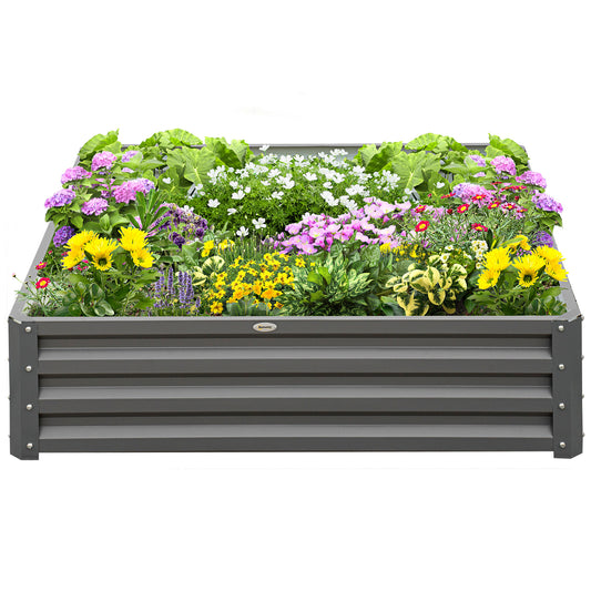 Outsunny 432L Square Raised Garden Bed Box Steel Frame for Vegetables Flowers and Herbs 120 x 120 x 30cm Light Grey