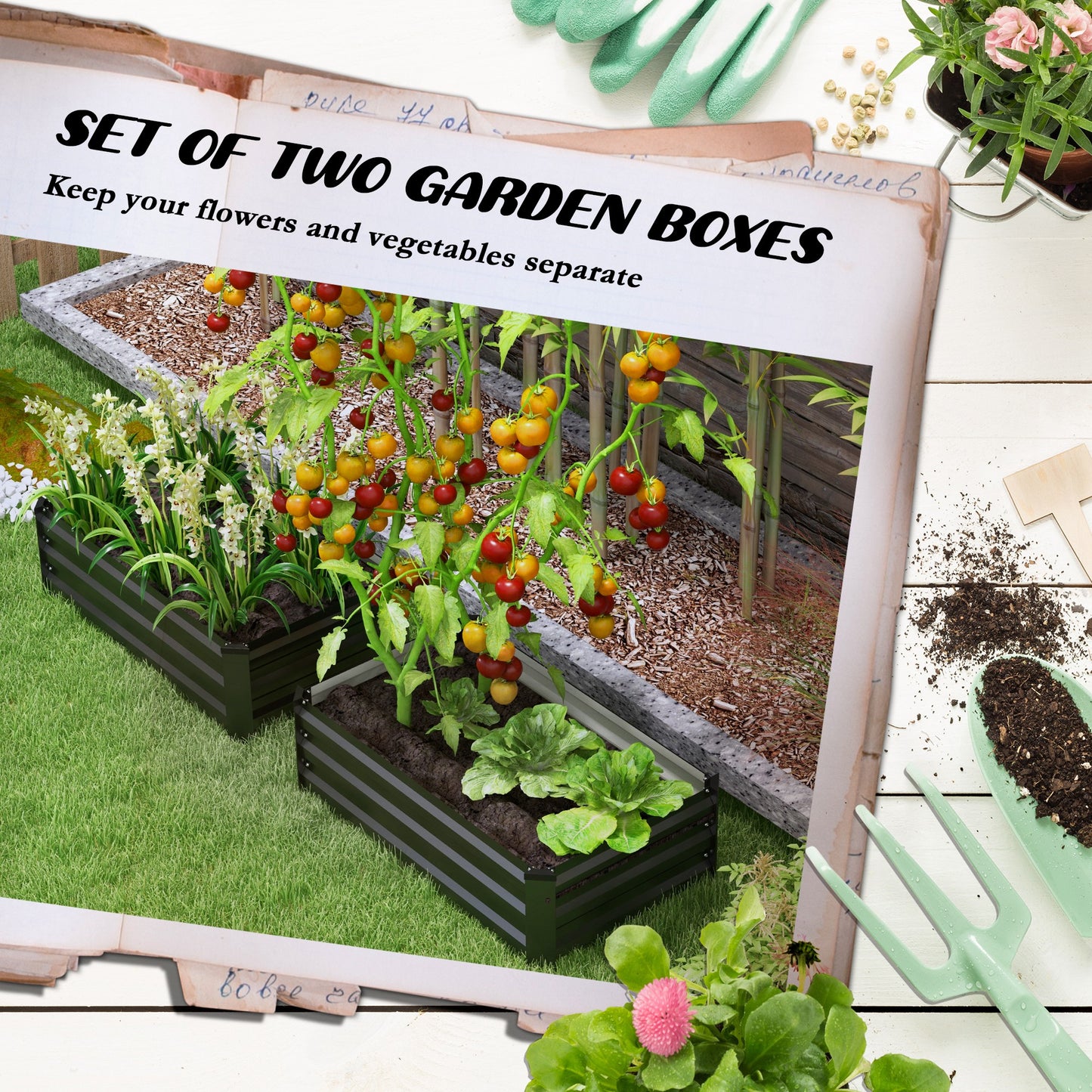 Outsunny Set of Two 60 x 100cm Galvanised Steel Planters