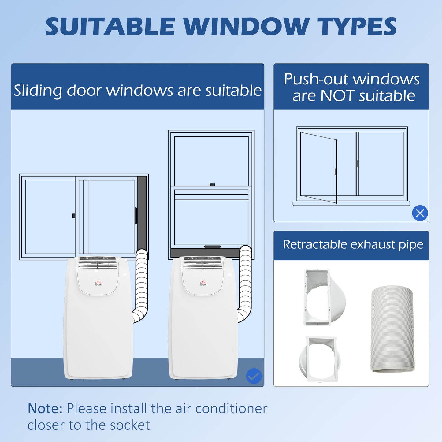 HOMCOM 12,000 BTU Mobile Air Conditioner for Room up to 28mÂ², with Dehumidifier, Quiet Mode, 24H Timer, Wheels, Child Lock