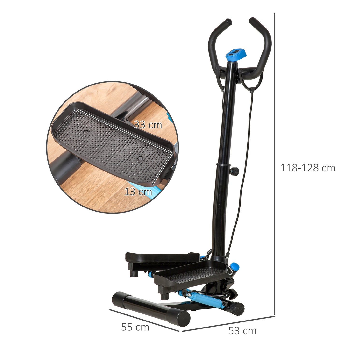 HOMCOM Adjustable Twist Stepper Fitness Step Machine LCD Screen HeightAdjust Handlebars Home Gym Black and Blue