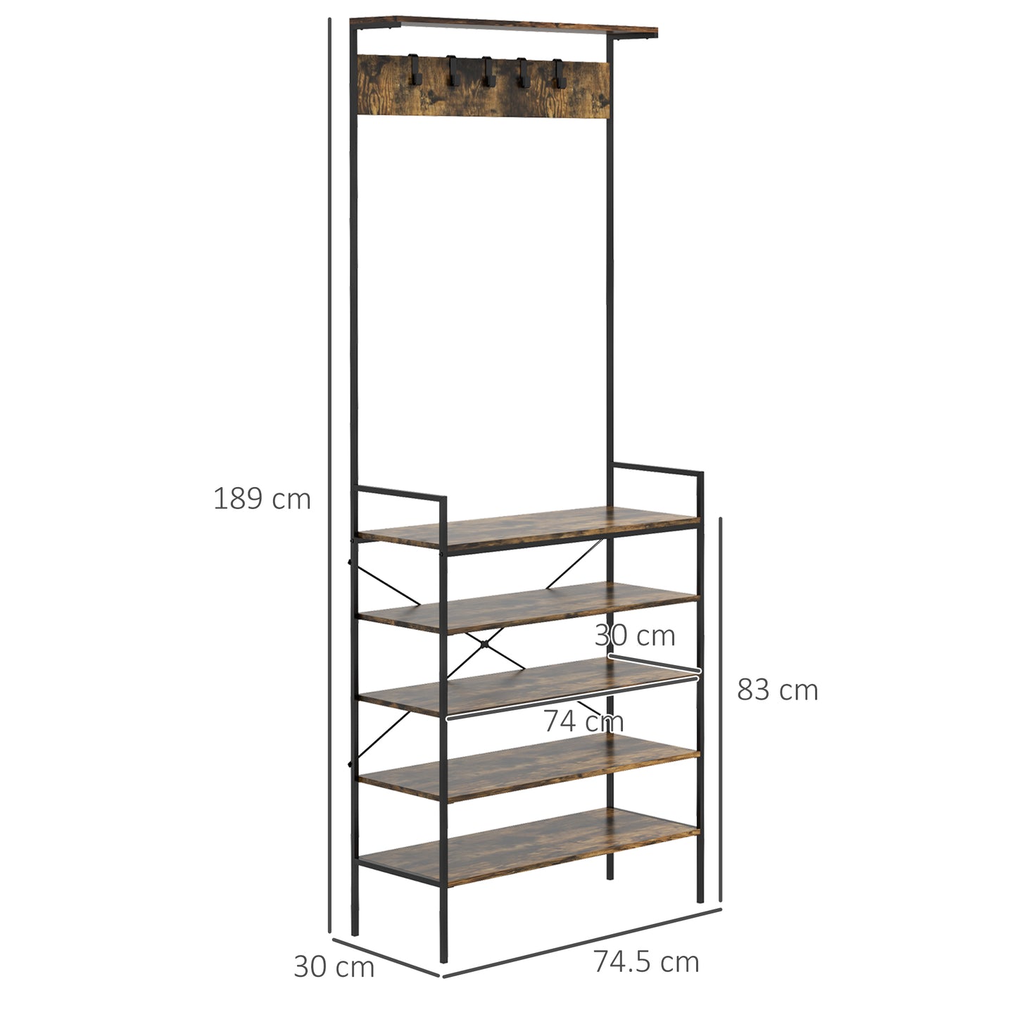 HOMCOM Kitchen Bakers Rack Microwave Stand Coffee Bar with 5 Shelves and 5 Hooks for Dining Room Shoe Racks for Entryway