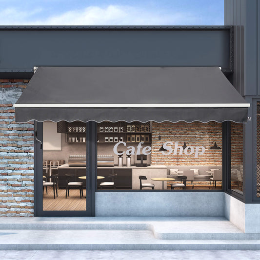 Outsunny 4x2.5m Retractable Manual Awning Window Door Sun Shade Canopy with Fittings and Crank Handle Grey Weather w/