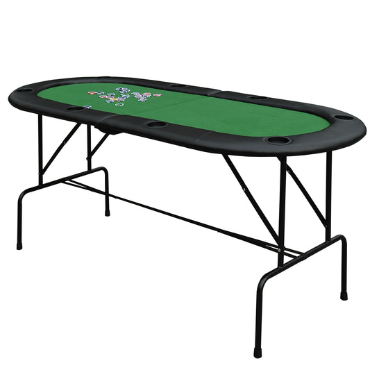 HOMCOM Poker Table 1.85m Folding Top for 8 Players Casino with Chip Trays Drink Holders